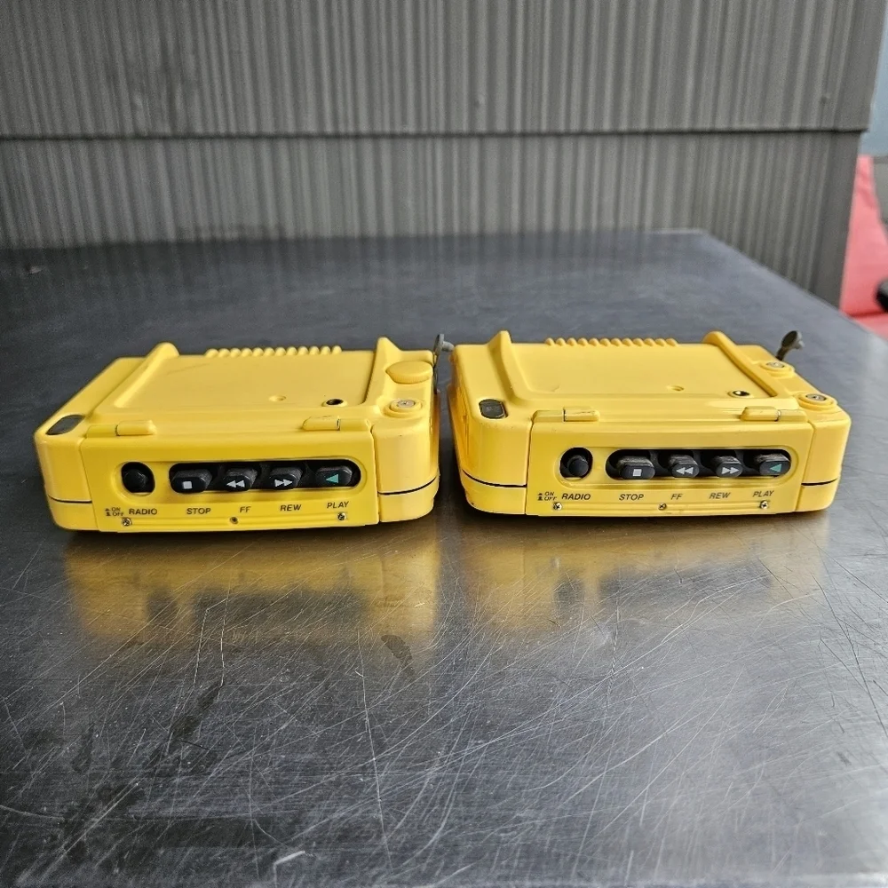 TWO Vintage Sony Yellow Sports Walkman WM-AF58 Radio Cassette Player Solar Alarm